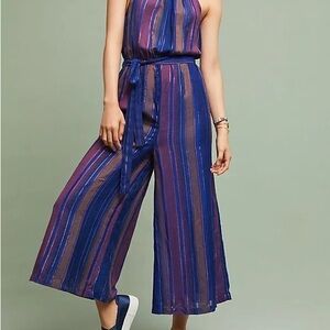❤️ Anthropologie Striped Gold Jumpsuit Size 0